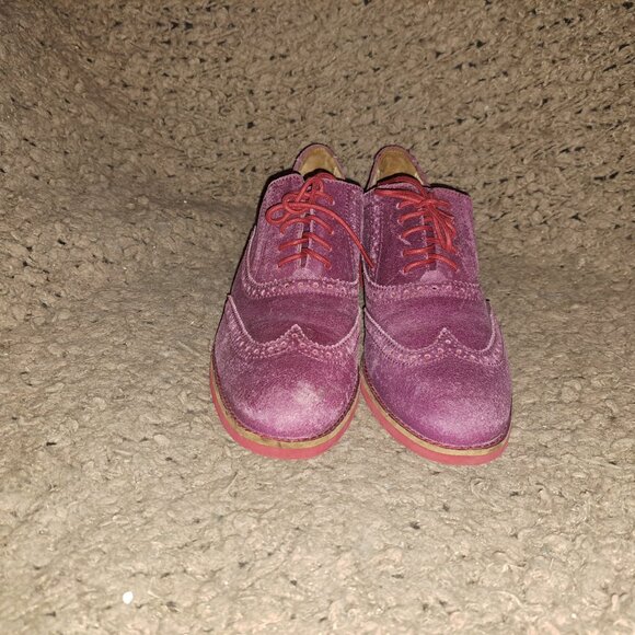 COLE HAAN-Alisa Wingtip Suede Oxford-Purple Suede/Pink Soles-Sz 8B-Excellent - Picture 3 of 8